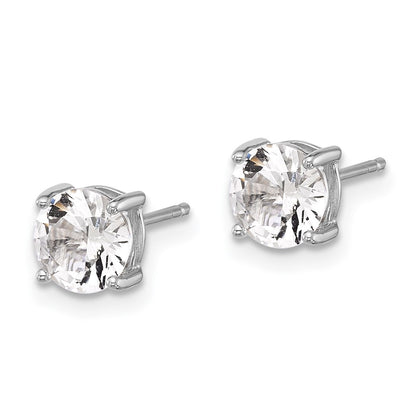 Sterling Silver Rhodium Plated 6mm Created White Sapphire Stud Earrings