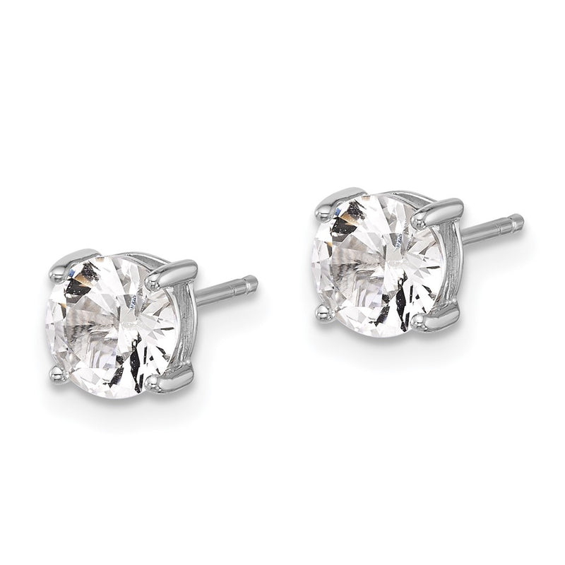 Sterling Silver Rhodium Plated 6mm Created White Sapphire Stud Earrings