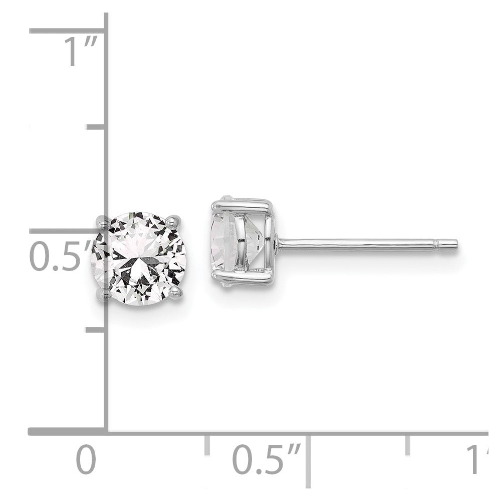 Sterling Silver Rhodium Plated 6mm Created White Sapphire Stud Earrings