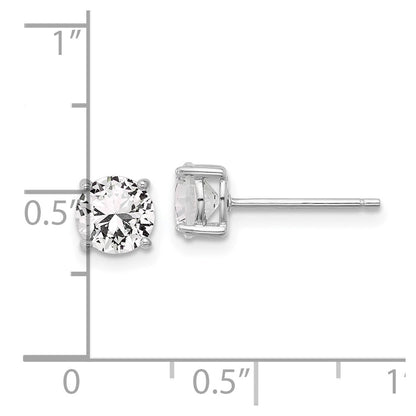Sterling Silver Rhodium Plated 6mm Created White Sapphire Stud Earrings