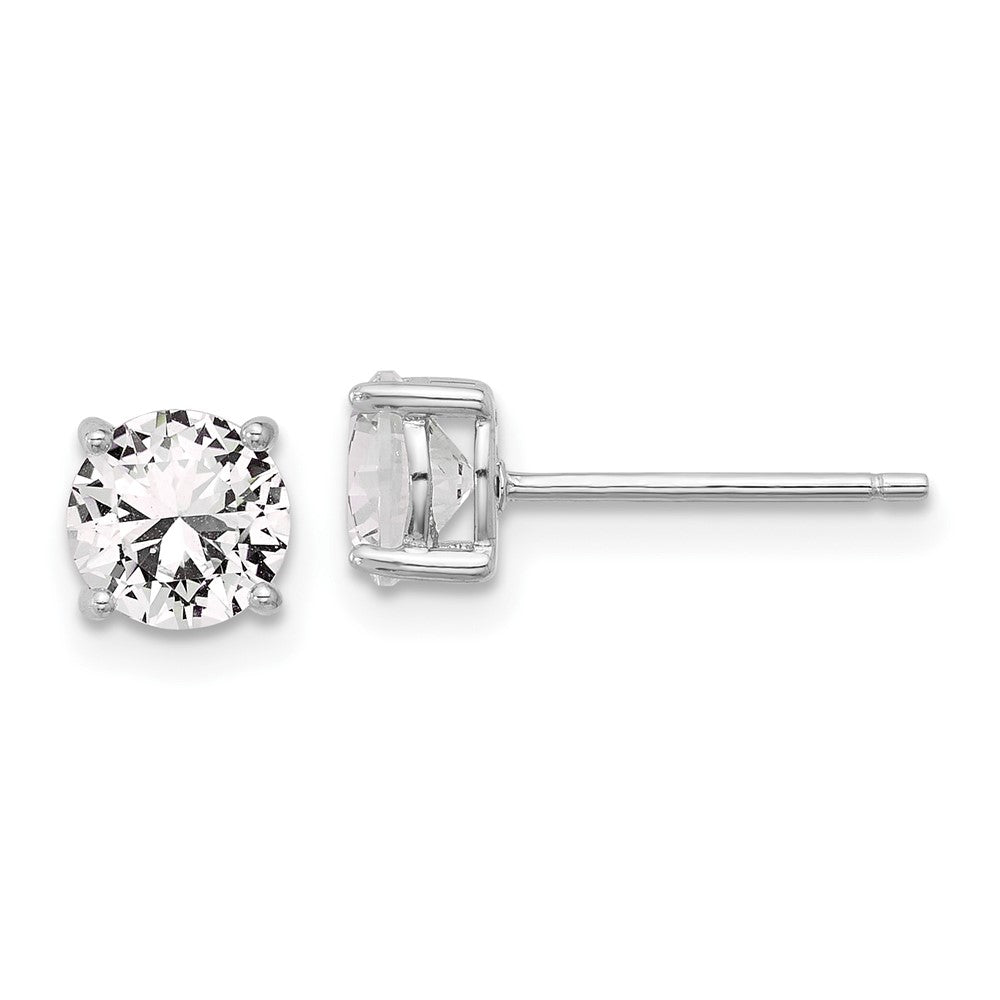 Sterling Silver Rhodium Plated 6mm Created White Sapphire Stud Earrings