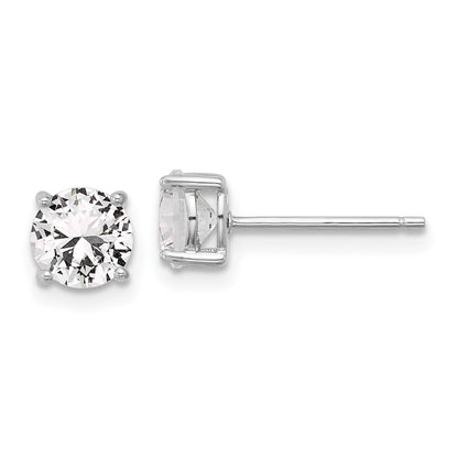Sterling Silver Rhodium Plated 6mm Created White Sapphire Stud Earrings