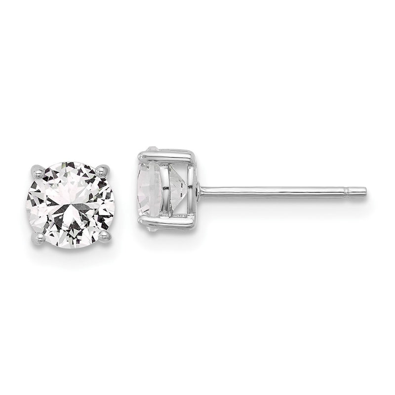 Sterling Silver Rhodium Plated 6mm Created White Sapphire Stud Earrings