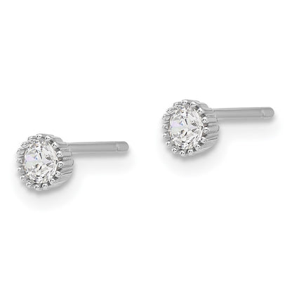 Sterling Silver Rhodium Plated 3mm CZ Grooved Bezel Post Stud Earrings