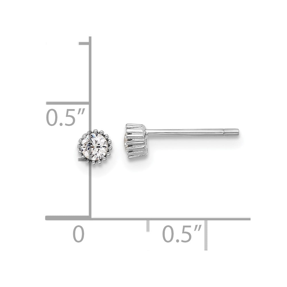 Sterling Silver Rhodium Plated 3mm CZ Grooved Bezel Post Stud Earrings