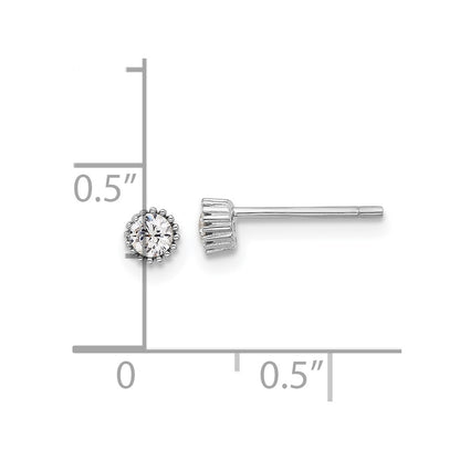 Sterling Silver Rhodium Plated 3mm CZ Grooved Bezel Post Stud Earrings