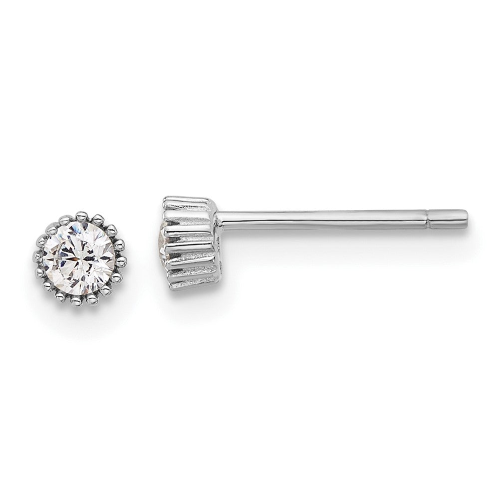 Sterling Silver Rhodium Plated 3mm CZ Grooved Bezel Post Stud Earrings