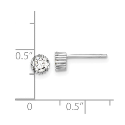 Sterling Silver Rhodium Plated 4mm CZ Grooved Bezel Post Stud Earrings