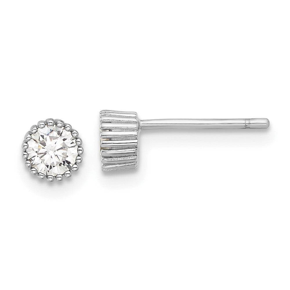 Sterling Silver Rhodium Plated 4mm CZ Grooved Bezel Post Stud Earrings