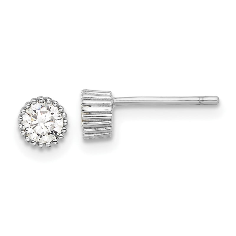 Sterling Silver Rhodium Plated 4mm CZ Grooved Bezel Post Stud Earrings
