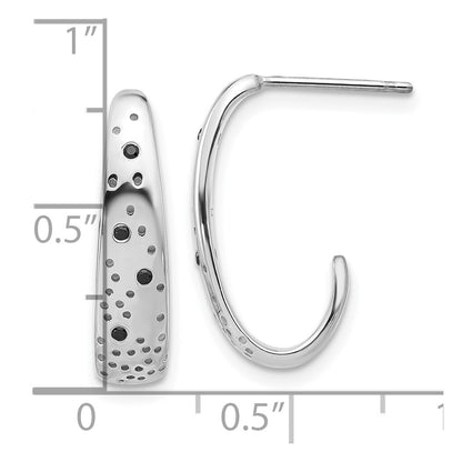 Sterling Silver Rhodium-Plated Polished Spotted Black CZ J-Hoop Earrings
