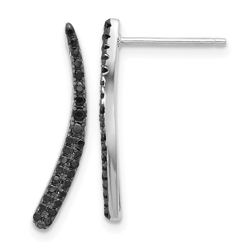 Sterling Silver Rhodium-Plated Polished Black CZ Post Dangle Earrings