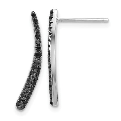 Sterling Silver Rhodium-Plated Polished Black CZ Post Dangle Earrings