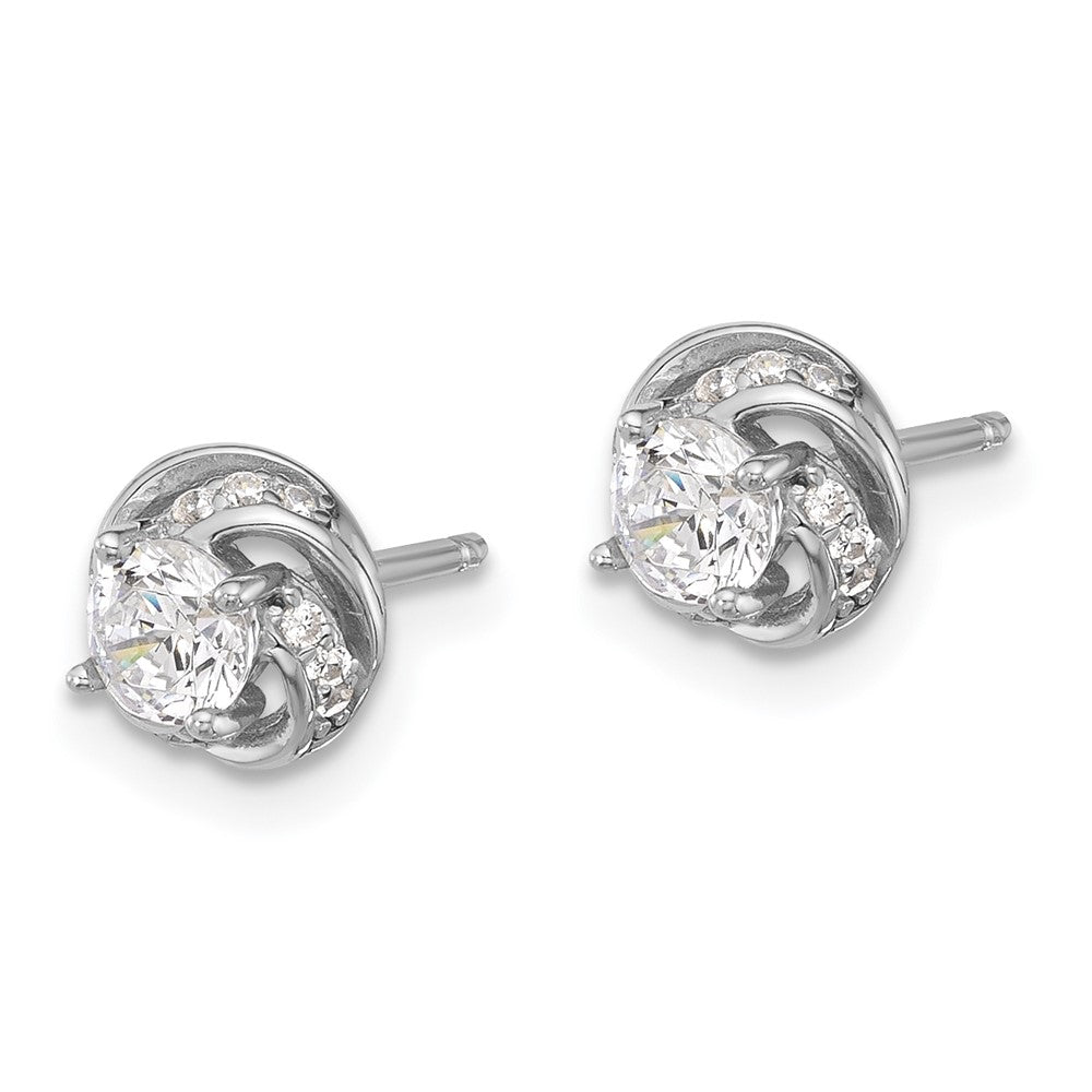 Sterling Silver Rhodium-Plated Polished Swirl CZ Circle Post Earrings