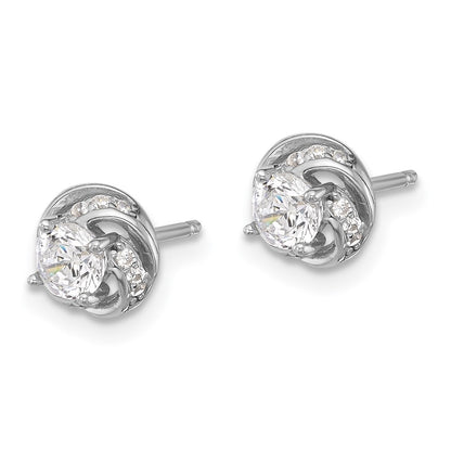 Sterling Silver Rhodium-Plated Polished Swirl CZ Circle Post Earrings