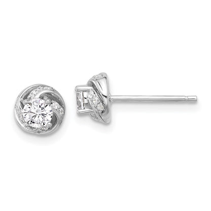 Sterling Silver Rhodium-Plated Polished Swirl CZ Circle Post Earrings