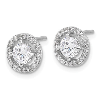 Sterling Silver Rhodium-Plated Polished Round CZ Halo Post Earrings