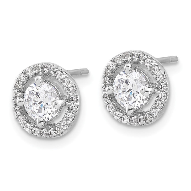 Sterling Silver Rhodium-Plated Polished Round CZ Halo Post Earrings