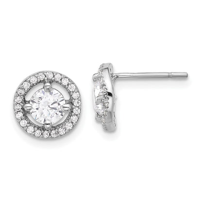 Sterling Silver Rhodium-Plated Polished Round CZ Halo Post Earrings