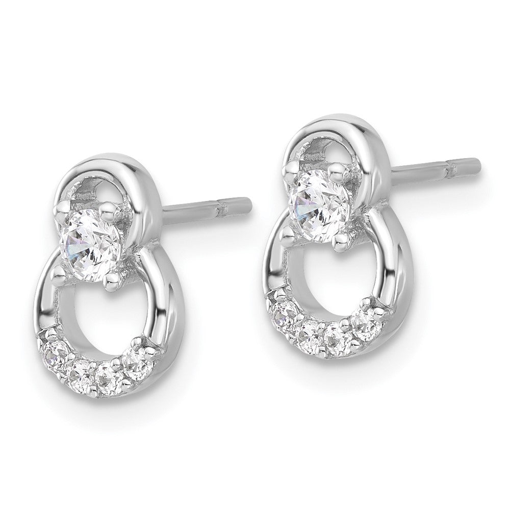 Sterling Silver Rhodium Plated Polished Fancy CZ Double Circle Post Earrings