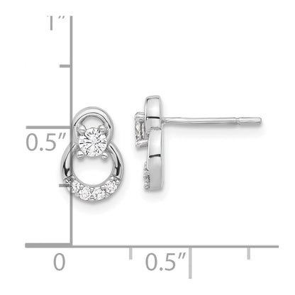 Sterling Silver Rhodium Plated Polished Fancy CZ Double Circle Post Earrings