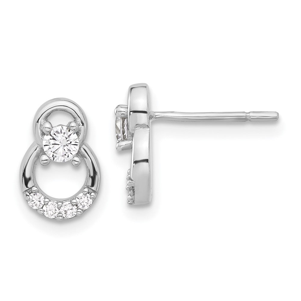 Sterling Silver Rhodium Plated Polished Fancy CZ Double Circle Post Earrings