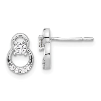 Sterling Silver Rhodium Plated Polished Fancy CZ Double Circle Post Earrings