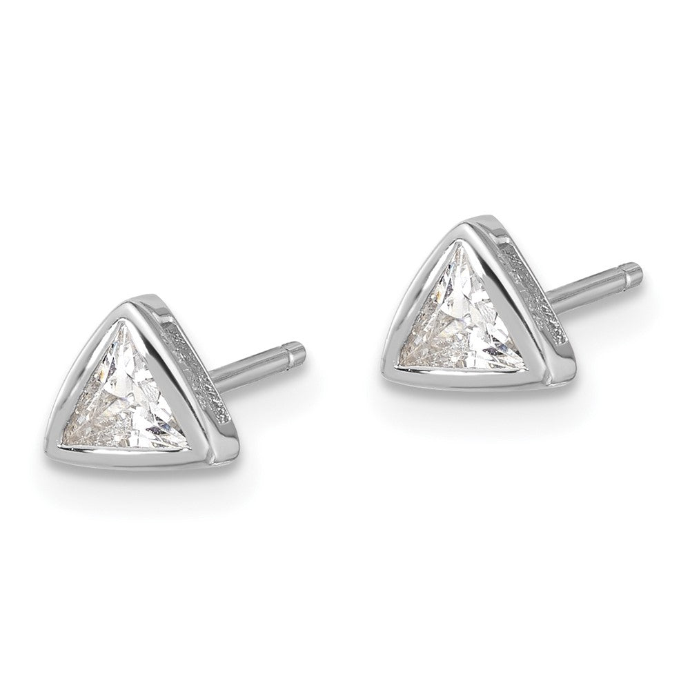 Sterling Silver Rhodium Plated Polished 4mm CZ Triangle Post Stud Earrings