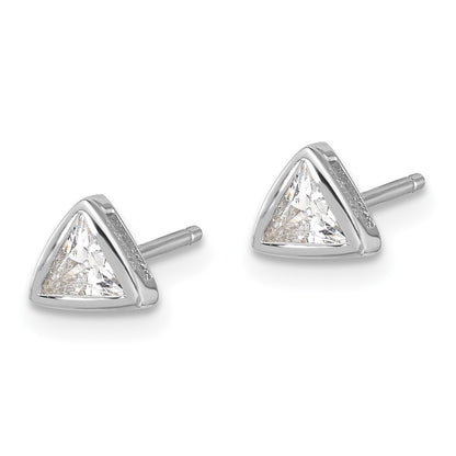 Sterling Silver Rhodium Plated Polished 4mm CZ Triangle Post Stud Earrings