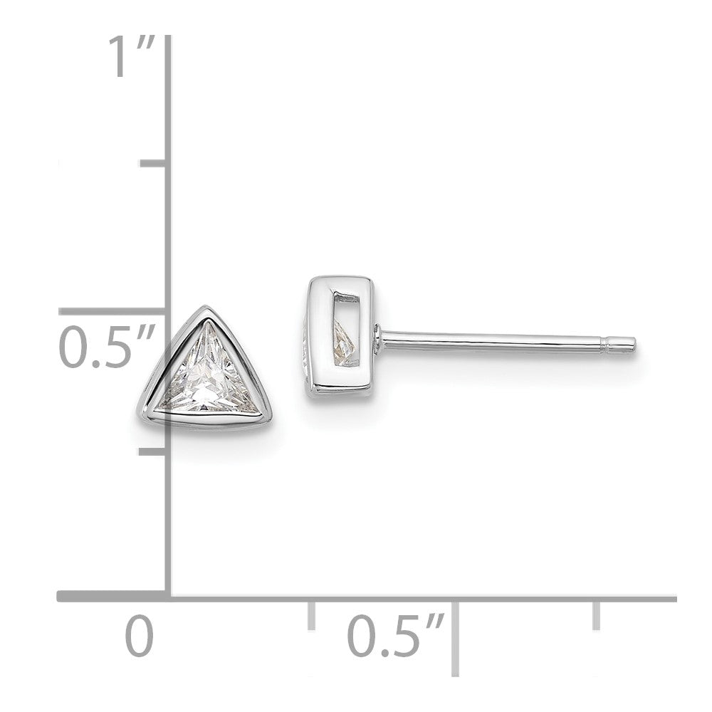 Sterling Silver Rhodium Plated Polished 4mm CZ Triangle Post Stud Earrings