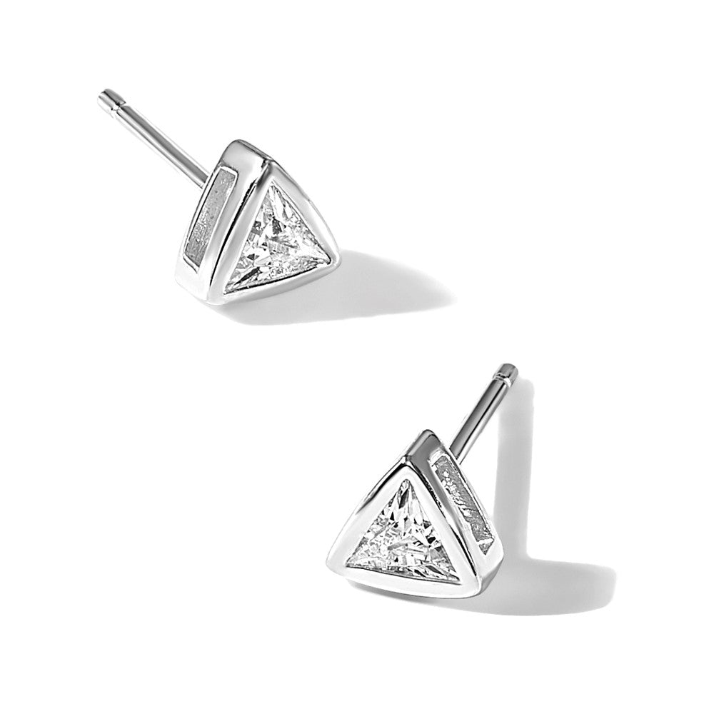 Sterling Silver Rhodium Plated Polished 4mm CZ Triangle Post Stud Earrings