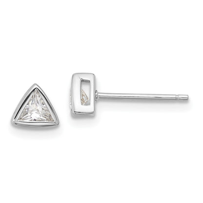 Sterling Silver Rhodium Plated Polished 4mm CZ Triangle Post Stud Earrings