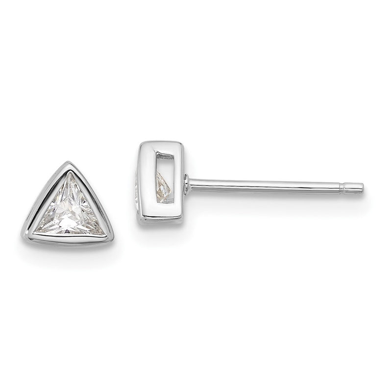 Sterling Silver Rhodium Plated Polished 4mm CZ Triangle Post Stud Earrings