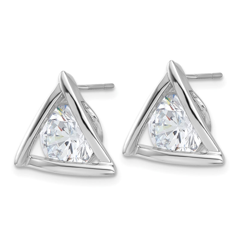 Sterling Silver Rhodium-Plated Polished CZ Triangle Post Earrings