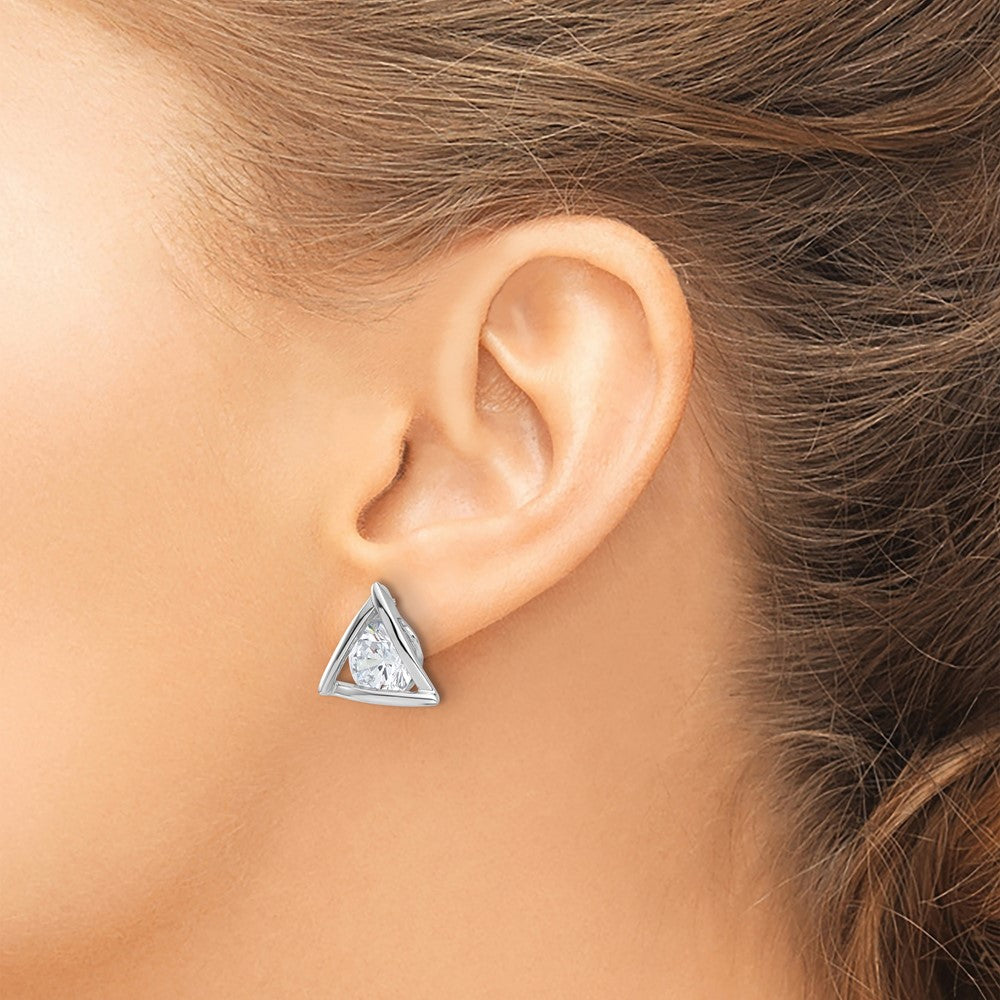 Sterling Silver Rhodium-Plated Polished CZ Triangle Post Earrings