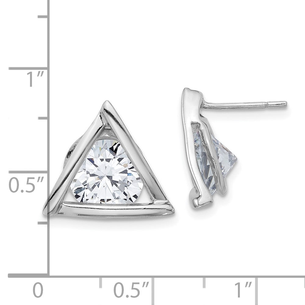 Sterling Silver Rhodium-Plated Polished CZ Triangle Post Earrings