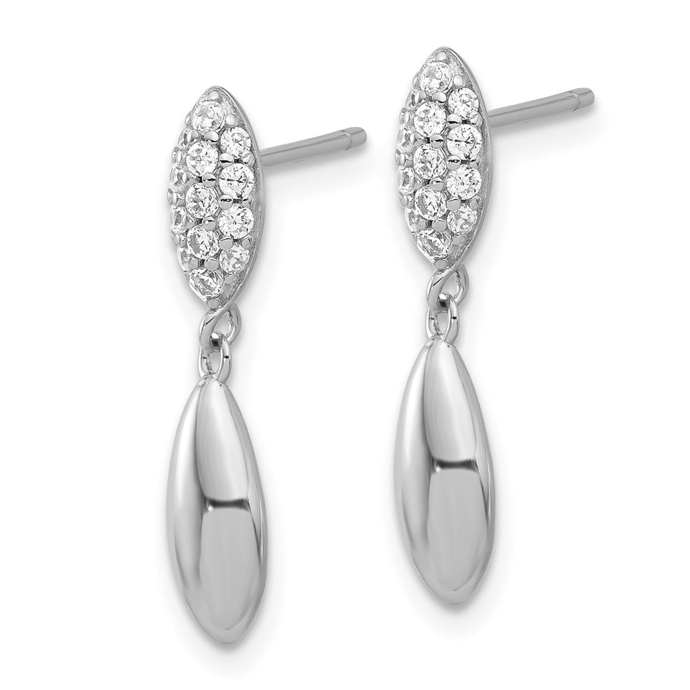 Sterling Silver Rhodium Plated Polished CZ Teardrop Post Dangle Earrings