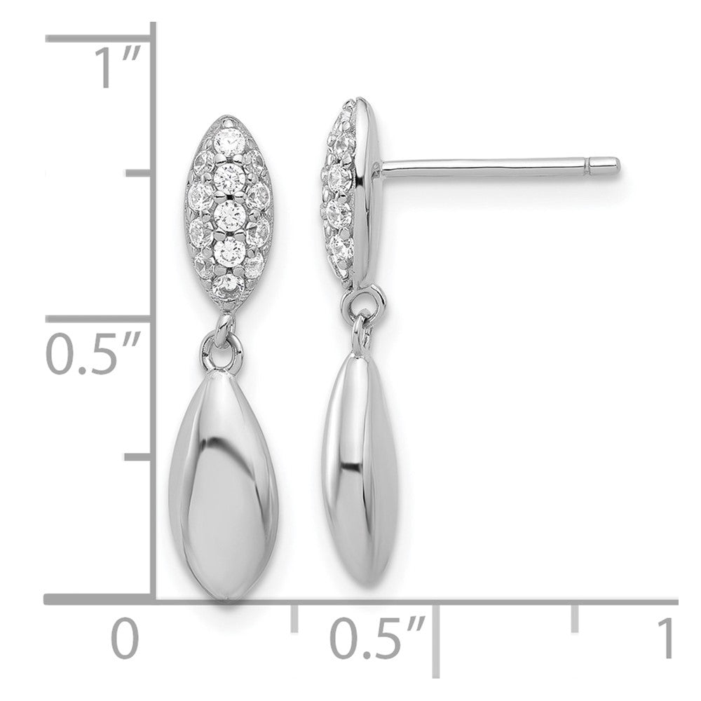 Sterling Silver Rhodium Plated Polished CZ Teardrop Post Dangle Earrings