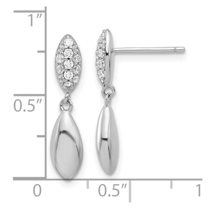 Sterling Silver Rhodium Plated Polished CZ Teardrop Post Dangle Earrings