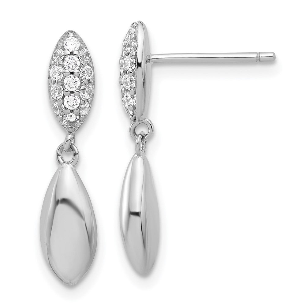 Sterling Silver Rhodium Plated Polished CZ Teardrop Post Dangle Earrings