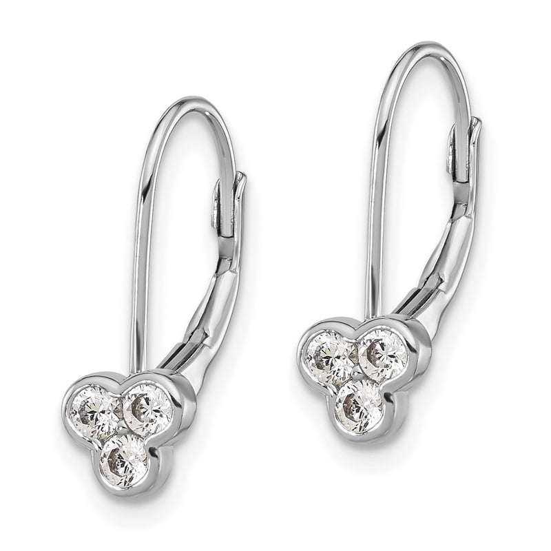Sterling Silver Rhodium-Plated Polished Three CZ Leverback Earrings