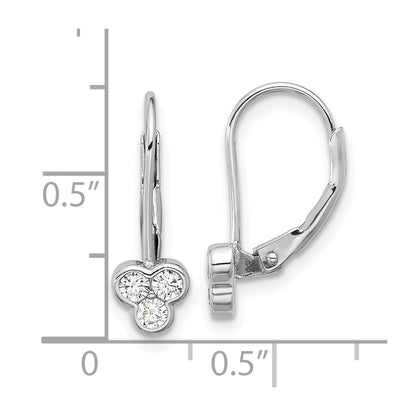 Sterling Silver Rhodium-Plated Polished Three CZ Leverback Earrings
