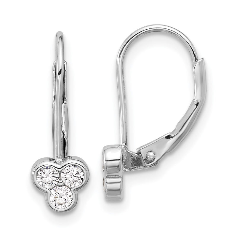 Sterling Silver Rhodium-Plated Polished Three CZ Leverback Earrings