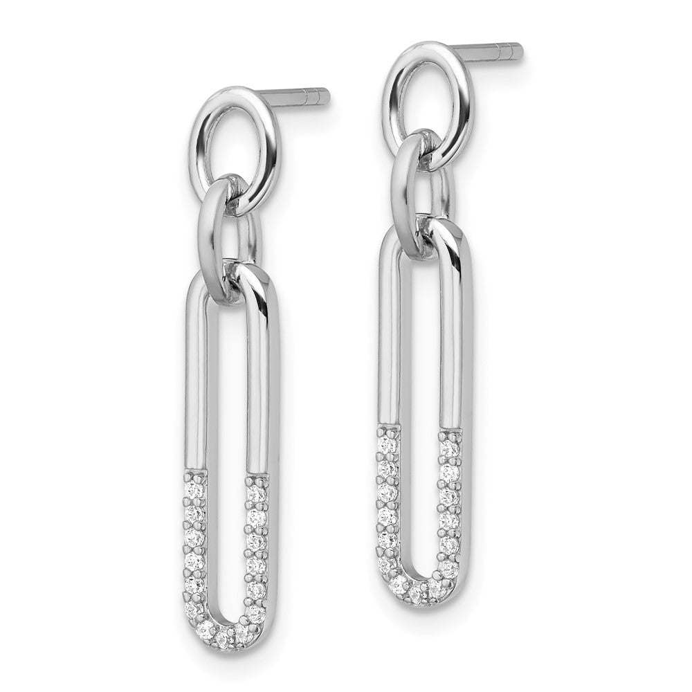 Sterling Silver Rhodium-Plated Polished CZ Link Post Dangle Earrings
