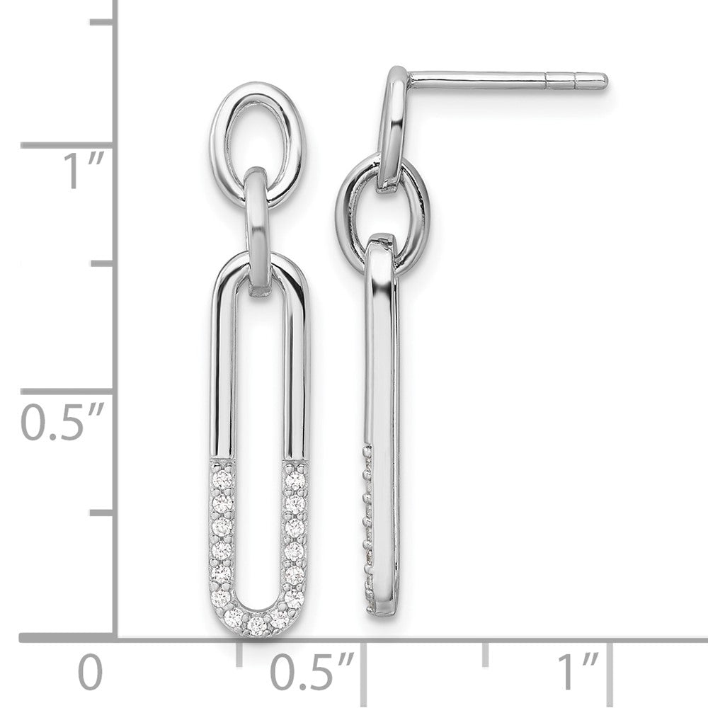 Sterling Silver Rhodium-Plated Polished CZ Link Post Dangle Earrings