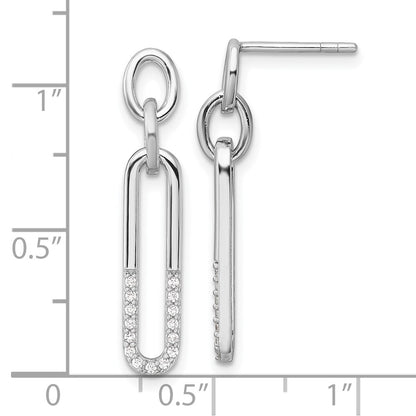Sterling Silver Rhodium-Plated Polished CZ Link Post Dangle Earrings