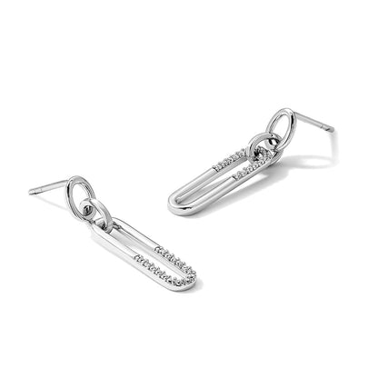 Sterling Silver Rhodium-Plated Polished CZ Link Post Dangle Earrings