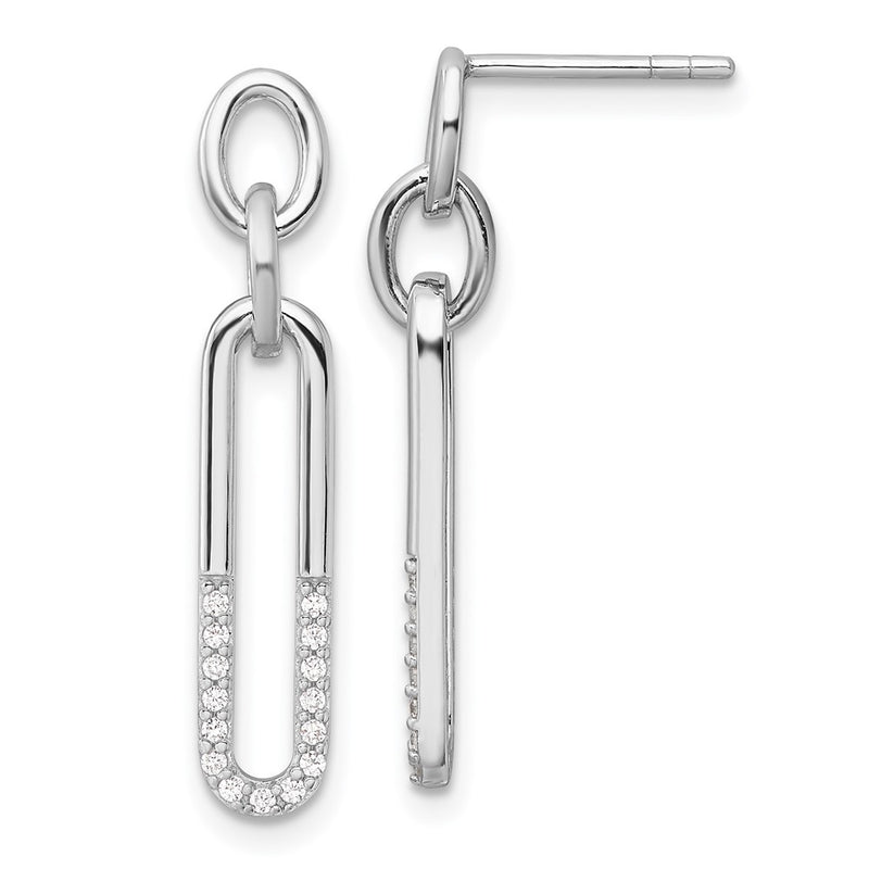 Sterling Silver Rhodium-Plated Polished CZ Link Post Dangle Earrings