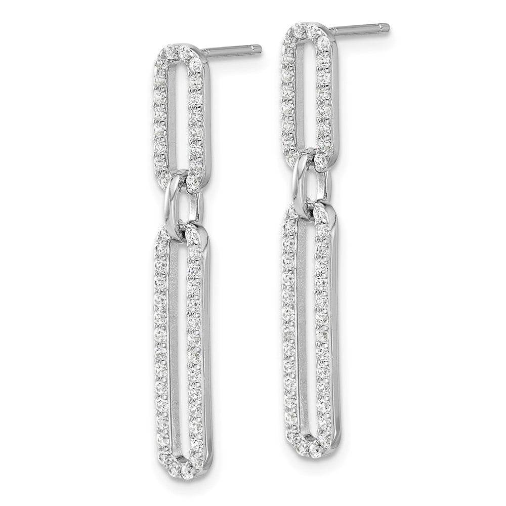Sterling Silver Rhodium Plated Polished CZ Paperclip Post Dangle Earrings