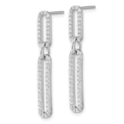 Sterling Silver Rhodium Plated Polished CZ Paperclip Post Dangle Earrings